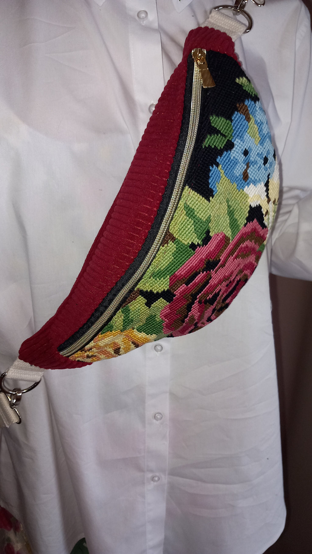 Sac banane artisanal velours et canevas recyclé –