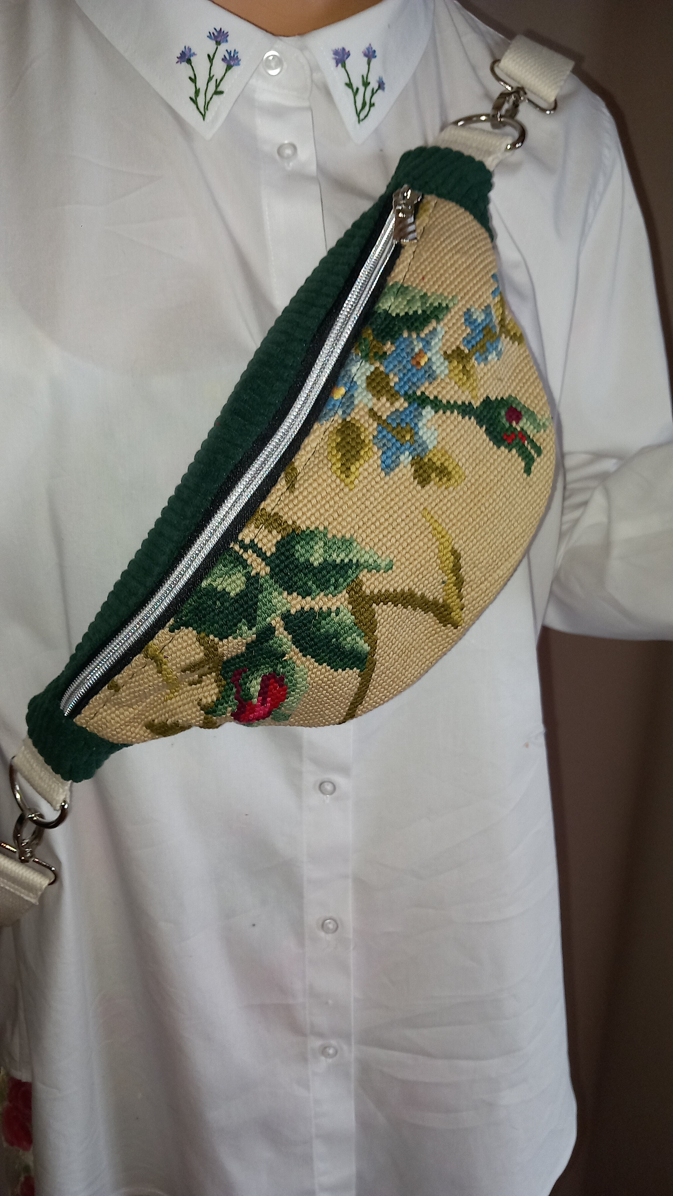 Sac banane artisanal velours et canevas recyclé – Fait main en Aveyron